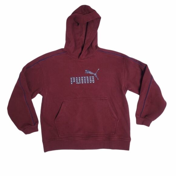 PUMA hoodie rhinestone spellout burgundy hooded sweatshirt M‎ - Picture 1 of 9